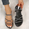 Rhinestone Slide Sandals for Women - Sparkling Strappy Back Open-Toe Flat Slip-On for Summer, Beach, Parties & Weddings