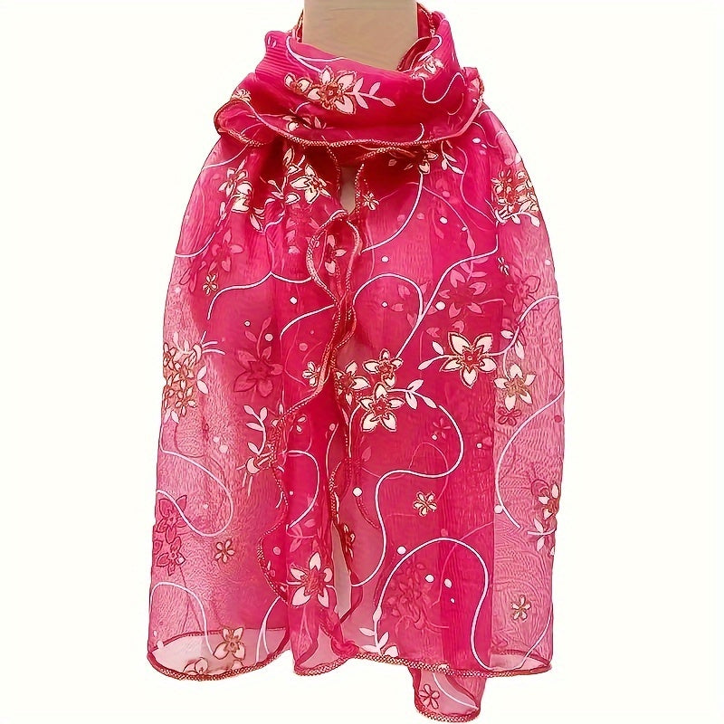 Floral Embroidered Scarf – Breathable, Windproof Boho Shawl & Sunproof Travel Wrap