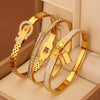 3-Piece Stainless Steel Zirconia Bracelet Set with Lock Charm & Watch Clasp — Elegant Party Gift