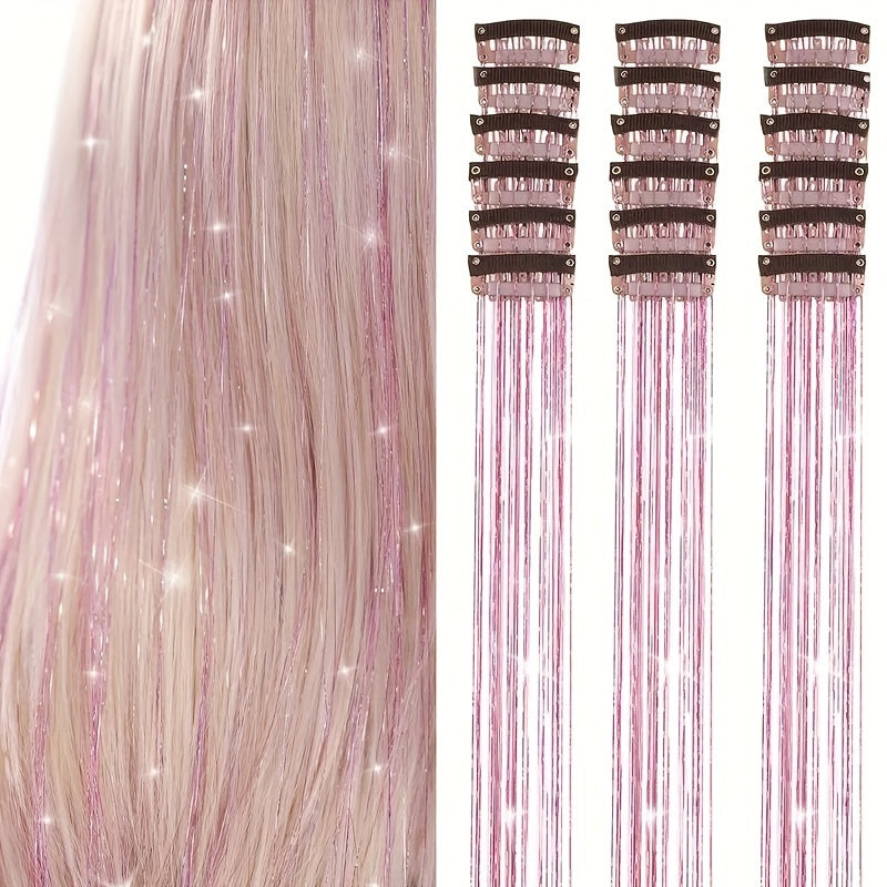 18-Pack 20-Inch Metallic Clip-In Hair Extensions with BB Clips — Heat-Resistant Sparkling Fairy Hair for Women