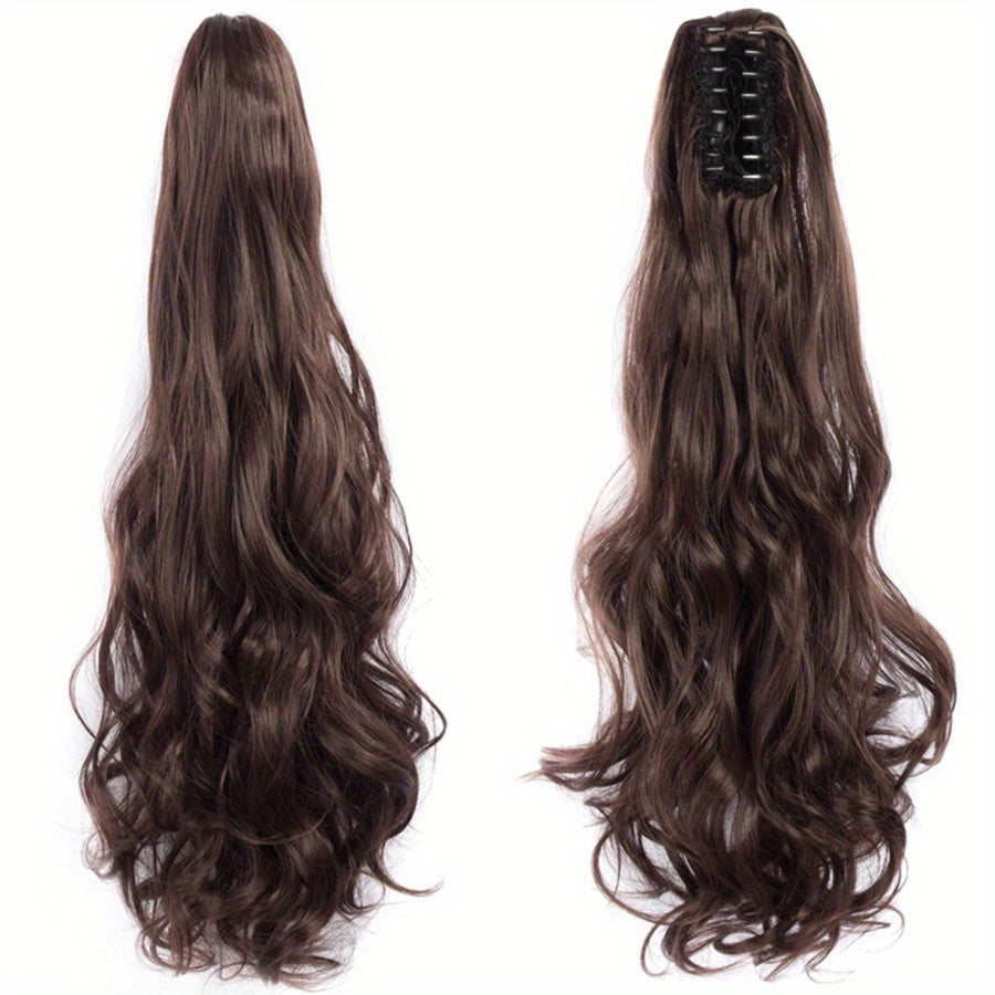 22-Inch (56 cm) Long Wavy Clip-In Ponytail Extension — Synthetic Claw Clip Hair Piece for Women