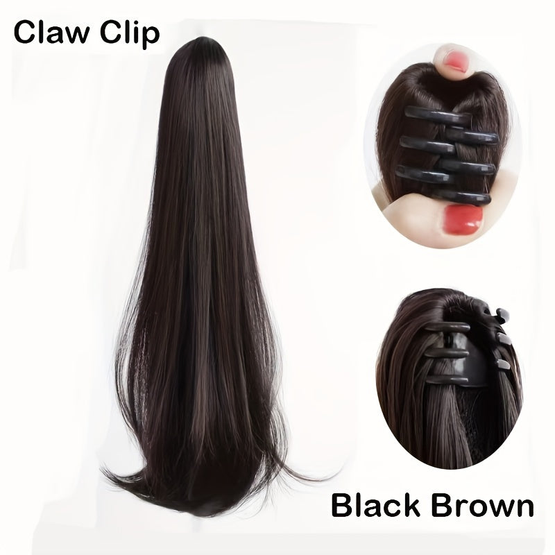 20-Inch (50 cm) Synthetic Straight Clip-In Ponytail Hair Extension - Long Claw Clip Hair Piece for Women