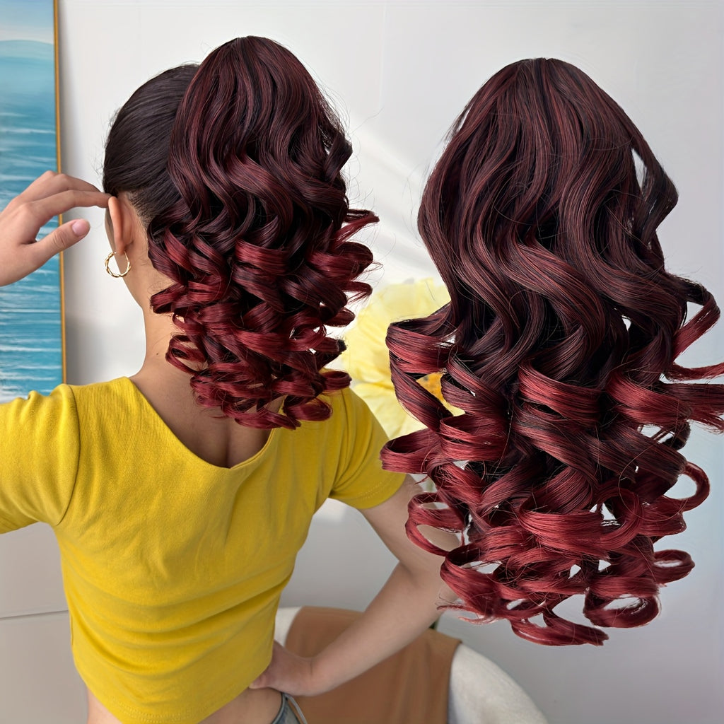 12-inch (30 cm) Ombre Brown to Blonde Deep Wave Short Ponytail Extension - Heat-Resistant Synthetic Claw Clip Hairpiece for Women & Girls