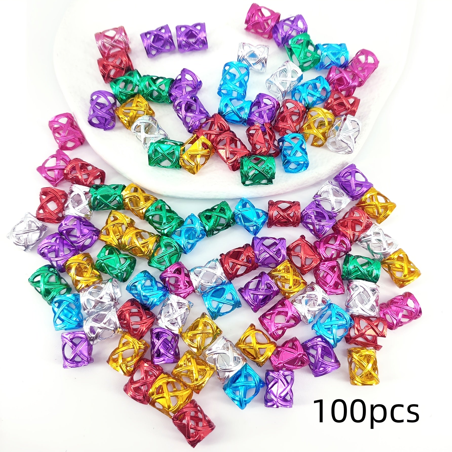 100-Pack Multicolor Adjustable Metal Hair Cuffs for Braids & Dreadlocks - Geometric Boho Hair Jewelry