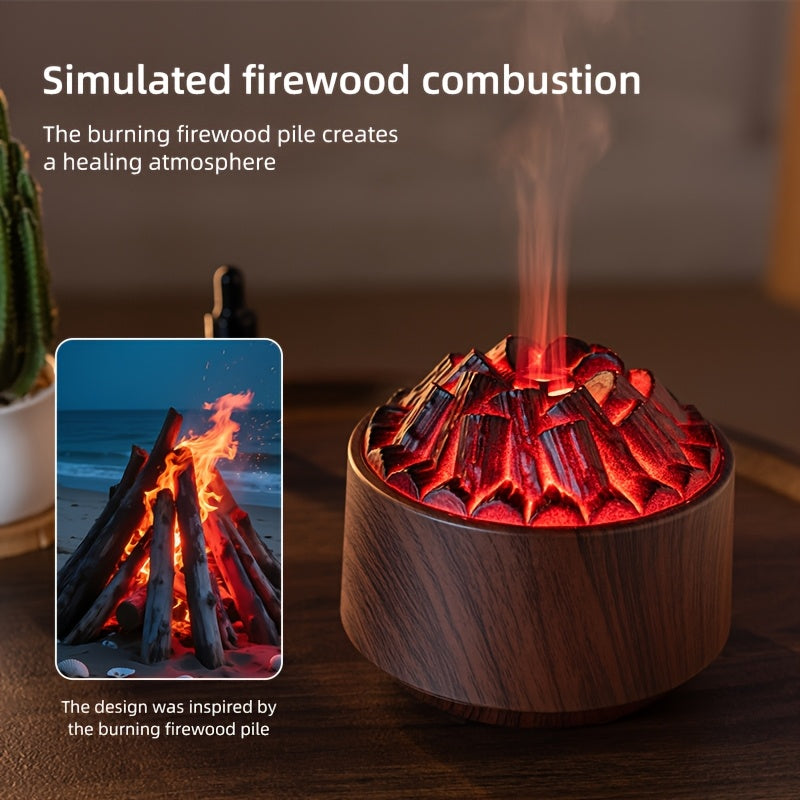 Campfire Desktop Humidifier & Aroma Diffuser — Soundwave Ultrasonic, Real Flame Effect, Dual Mist, Quiet USB Humidifier with LED Night Light & Auto Shut-Off (Black, Red, Purple, Green, Gold, Brown)