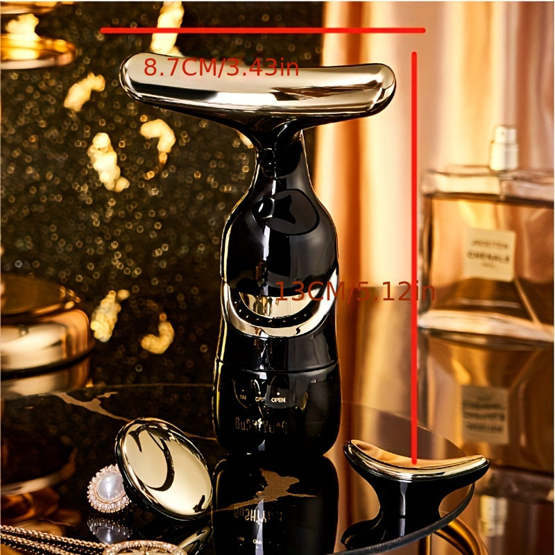 3-in-1 Battery-Powered Facial & Eye Massager with Neck, Face & Eye Rollers – Light Beige Home Spa Beauty Tool, Gift for Women