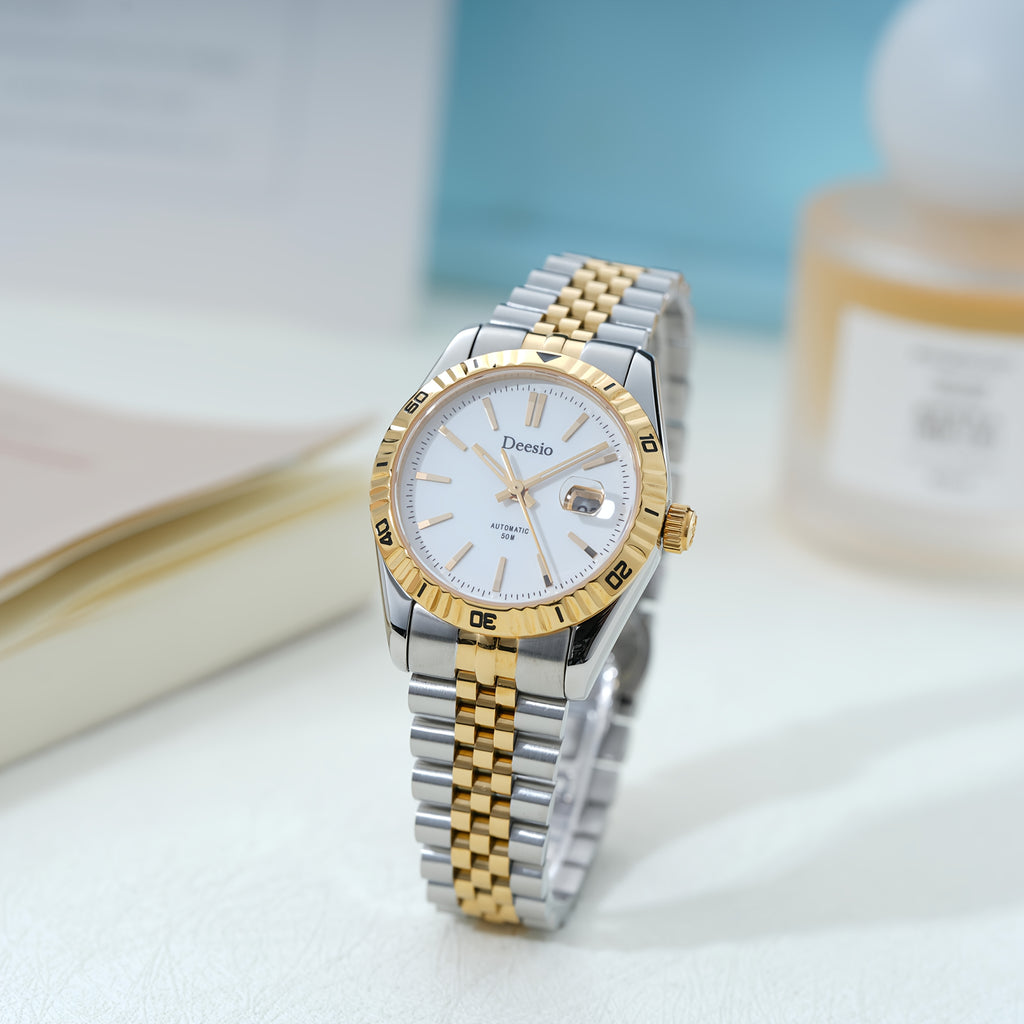 Deesio Women's Automatic Mechanical Watch with Moon-Phase Calendar, Stainless Steel Bracelet - Elegant Ladies Gift