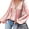 Women's Red V-Neck Long Sleeve Blouse — Elegant Office & Party Top, Machine Washable