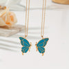 2-Piece Pink Butterfly Pendant Necklace Set - Adjustable Zinc Alloy Chains for Couples