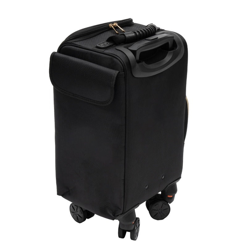 Rolling Makeup Train Case for Makeup Artists – Heavy-Duty Cosmetic Organizer with Brush Slots, Multiple Compartments, Telescopic Handle & Gold-Tone Hardware