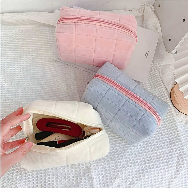 Chic Minimalist Large-Capacity Cosmetic Bag for Women and Students, Polyester Travel Makeup Pouch Organizer