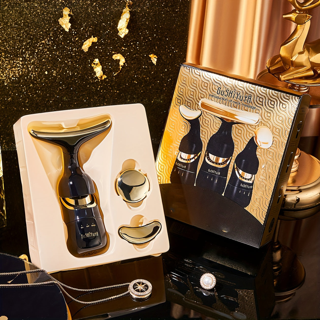 3-in-1 Battery-Powered Facial & Eye Massager with Neck, Face & Eye Rollers – Light Beige Home Spa Beauty Tool, Gift for Women