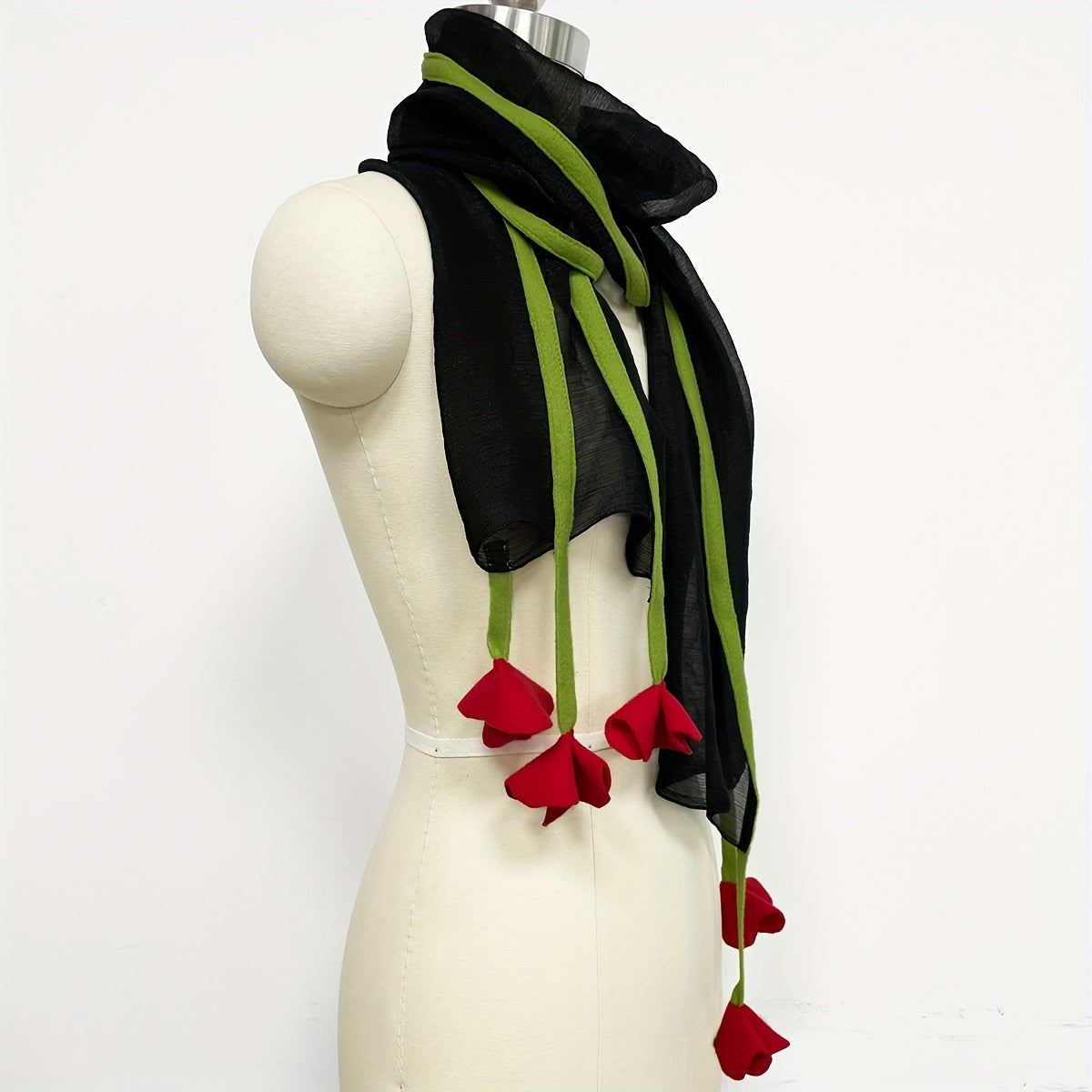 Vintage Black Rose Thin Scarf - Lightweight Breathable Shawl and Sunscreen Bandana for Spring Autumn