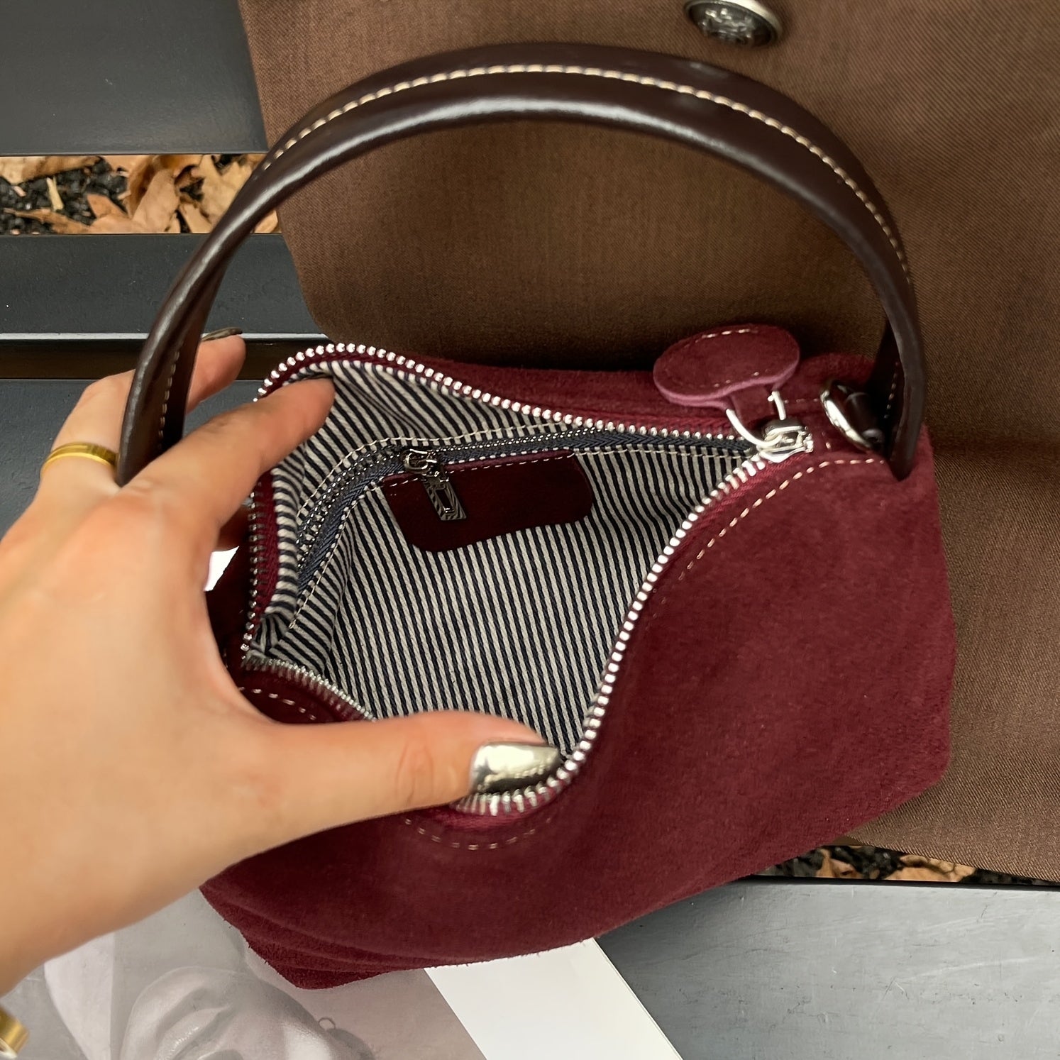 Vintage-Inspired Women's Baguette Shoulder Bag - Matte Split Leather Underarm Purse with Adjustable Strap (Burgundy, Coffee, Light Brown)