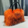Luxury Faux Fur Top-Handle Handbag, Plush Furry Purse with Glitter Detail & Fixed Shoulder Strap