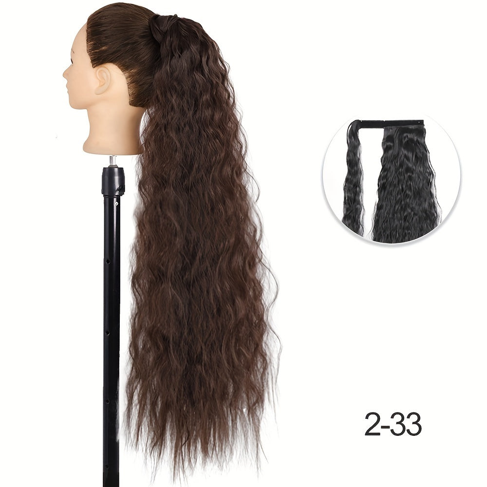 Curly Wave Clip-In Hair Extensions 22-34 in (56-86 cm) - High-Temperature Synthetic Fiber, Wrap Curls, Instant Volume, Non-Slip Breathable Net