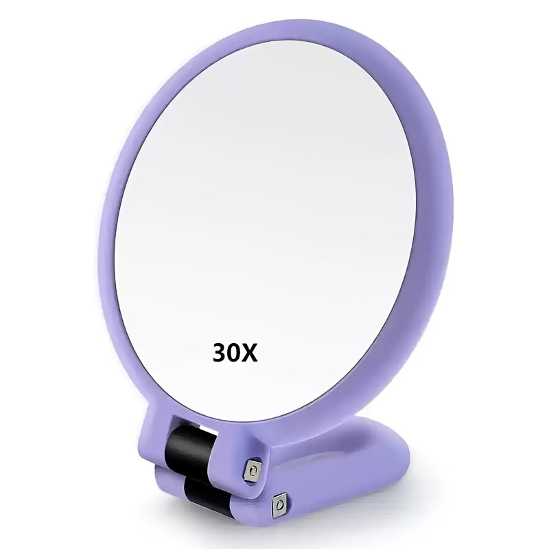 30X/1X Dual-Sided Magnifying Makeup Mirror, 360° Adjustable Stand, Portable Travel Mirror, Green Frame White Oval