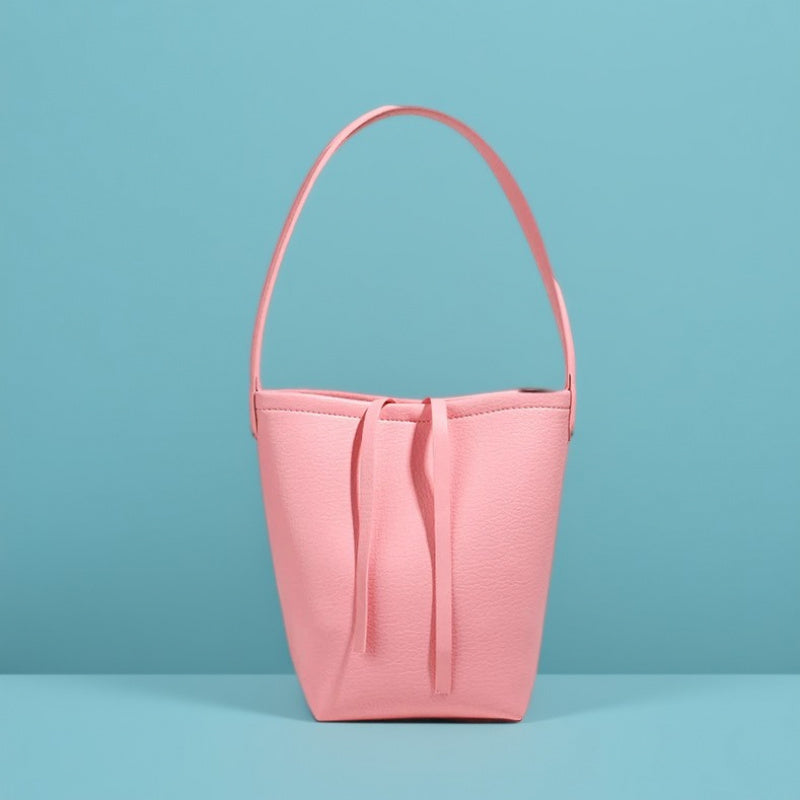 Women's Large Capacity Drawstring Tote – Structured PU Bucket Handbag with Gold-Tone Hardware for Work, Travel & Everyday