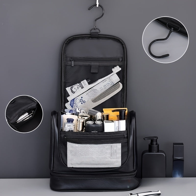 6-Tier Dual Compartment Toiletry & Makeup Organizer Bag with Hook — Large Capacity Travel Cosmetic Case, Black, Unisex