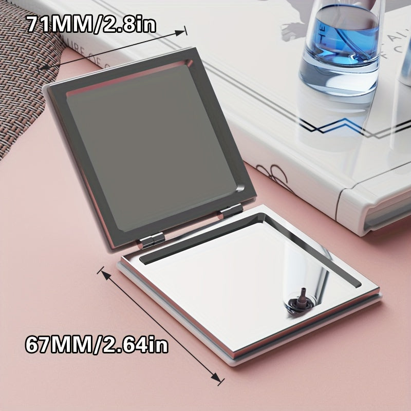 Leopard Print Foldable Double-Sided Portable Makeup Mirror, Compact Travel Vanity Mirror with Anti-Drop Glass, Powder-Coated Black Frame and Gold Hinges