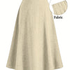 Plus Size A-Line Midi Skirt, Solid Color Flared Casual Skirt for All Seasons