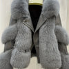 SCACTO Women's Faux Fur Jacket with Leather Accents - Long Sleeve Casual Coat
