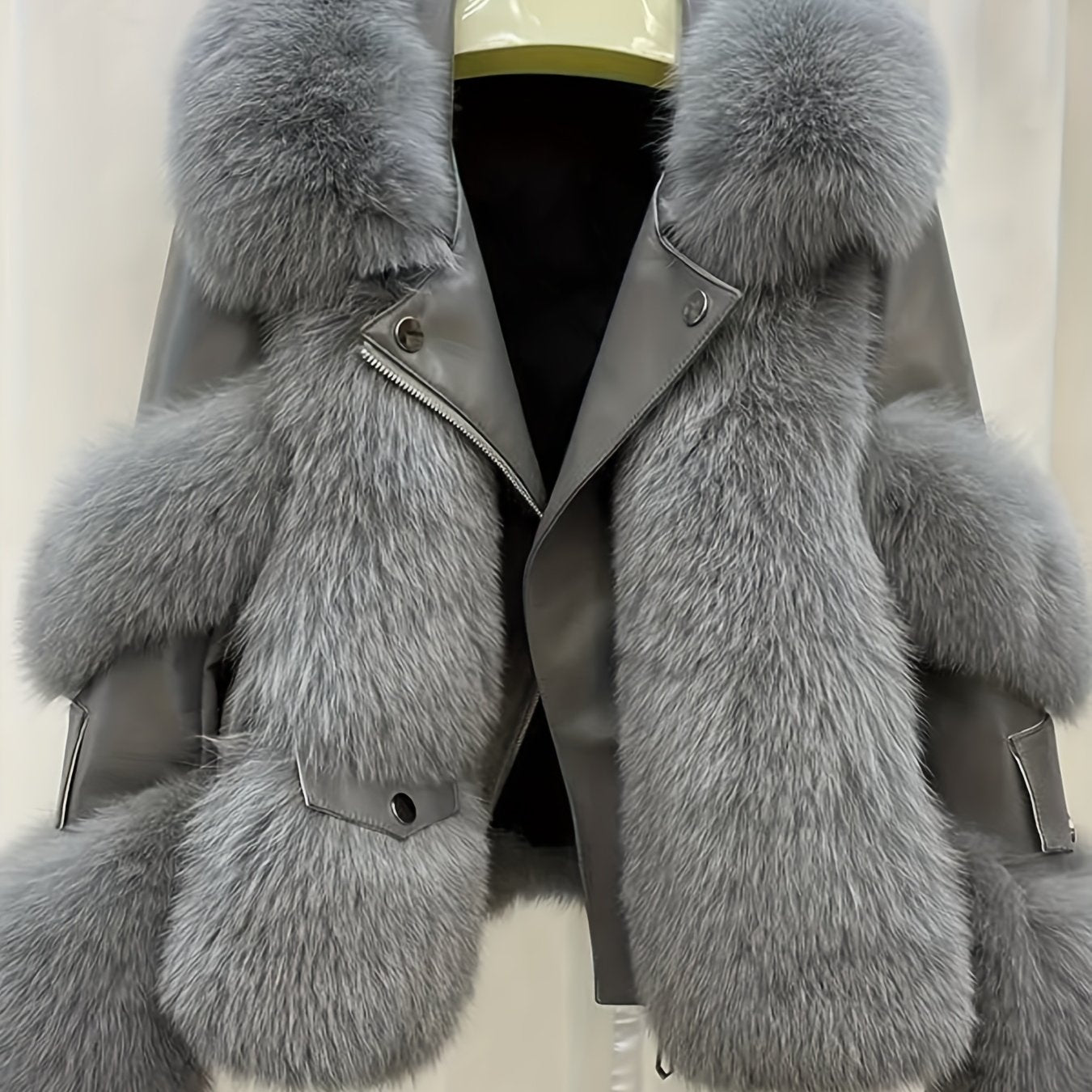 SCACTO Women's Faux Fur Jacket with Leather Accents - Long Sleeve Casual Coat