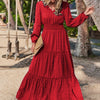 Textured V-Neck Smocked Maxi Dress, Long Sleeve A-Line Vacation Dress for Women