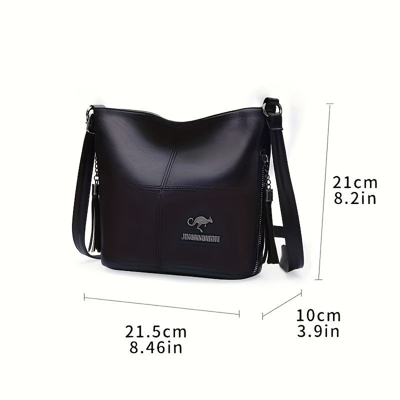 Vegan Leather Bucket Bag – Stitched Crossbody Shoulder Purse for Women