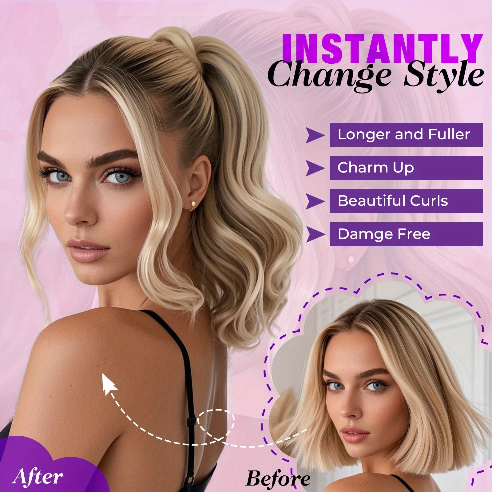 Curly Wavy Clip-In Ponytail – Clip-On Volumizing Hair Extension for Women – Heat-Resistant Fiber