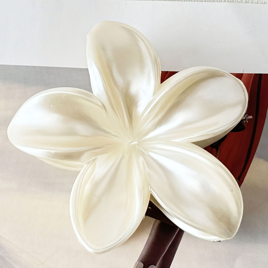 Acrylic Flower Hair Claw - Large Floral Hair Clip, White & Gold, 1pc/2pcs