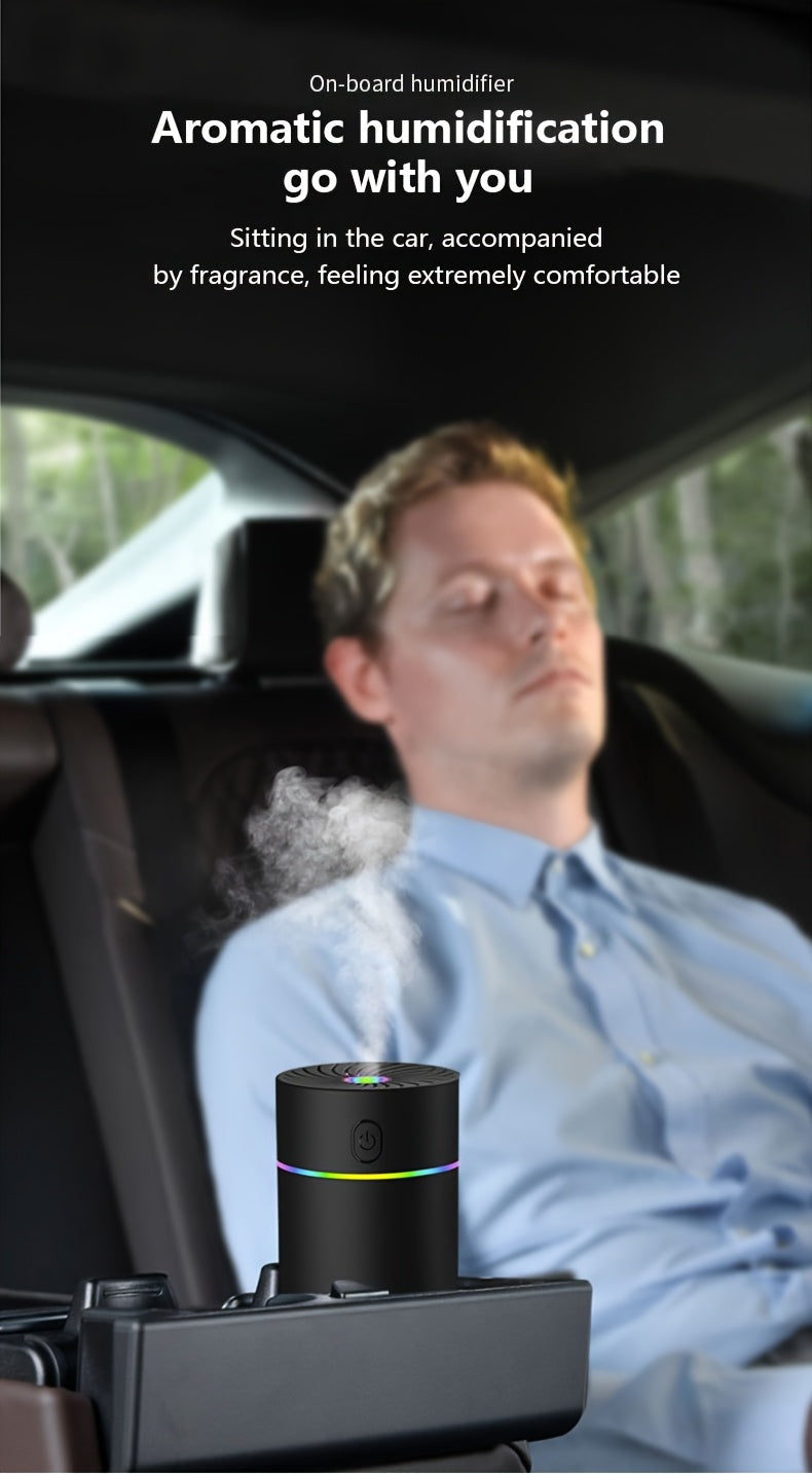 USB Mini Car Air Freshener & Humidifier, Essential Oil Aroma Diffuser with 7-Color LED for Cars, Home, Office, Travel (No Battery)