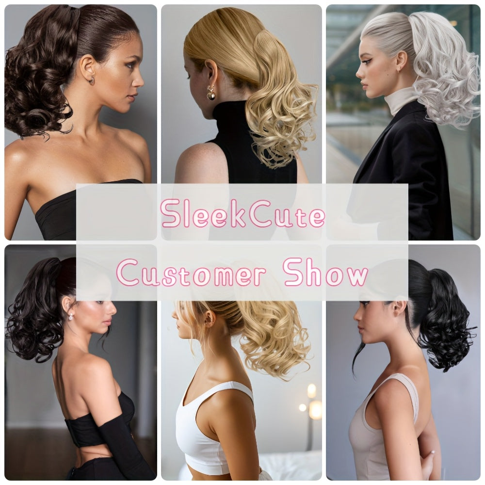 SLEEKCUTE Curly Wavy Clip-In Ponytail Extensions – High-Heat Synthetic Hair for Instant Volume & Natural Bounce
