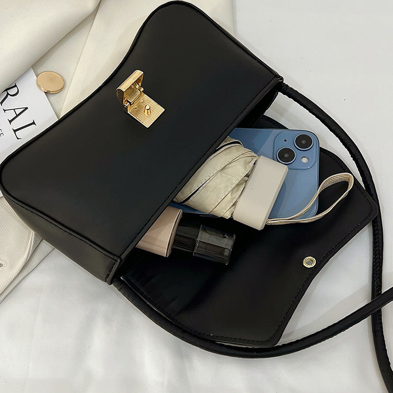 Women's Faux Leather Baguette Handbag – Retro Underarm Shoulder & Messenger Bag with Buckle Closure, Versatile Day-to-Night Purse