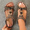 Rhinestone Butterfly Flat Sandals for Women – Boho Open Toe Elastic Strap Slip-On Beach Sandals