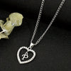 Vintage Silvery Alphabet Heart Pendant Necklace with Rhinestone Accents, Zinc Alloy Everyday Jewelry
