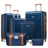 6-Piece Expandable ABS Luggage Set - 24-inch & 28-inch (61 & 71 cm) Hard Shell Suitcases with TSA Lock, 360° Spinner Wheels, Telescopic Handle + Handbag, Shoulder Bag & Toiletry Pouch - Navy Blue & Tan