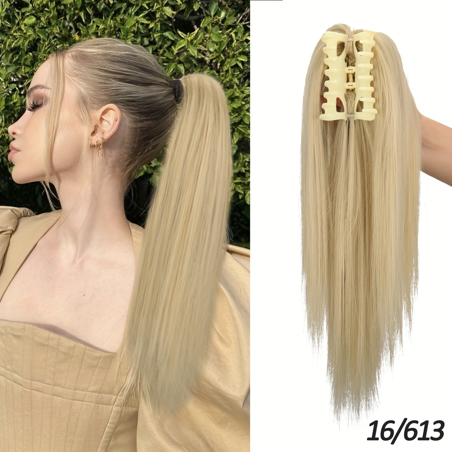 16-Inch (40 cm) Messy Short Straight Clip-In Ponytail Extension with Claw Clip - Synthetic Natural Look for Women