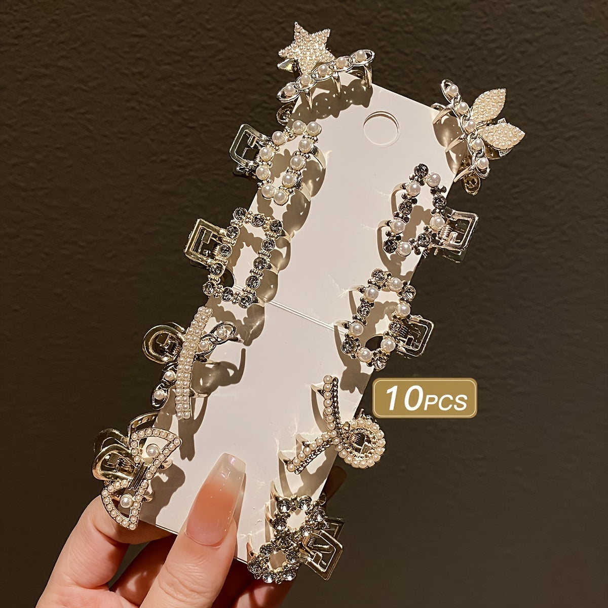 10-Pack Small Rhinestone Mini Hair Clips - Alloy Bow Hair Grippers for Bangs, Korean Princess Style