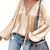 Women's Red V-Neck Long Sleeve Blouse — Elegant Office & Party Top, Machine Washable