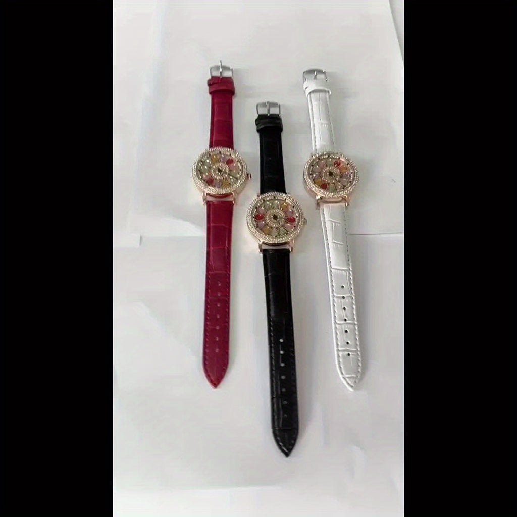 ORSGA Women's Rotating Dial Speedometer Analog Watch — Hollow Alloy Case, PU Leather Strap, Mechanical Movement, Business Casual Gift