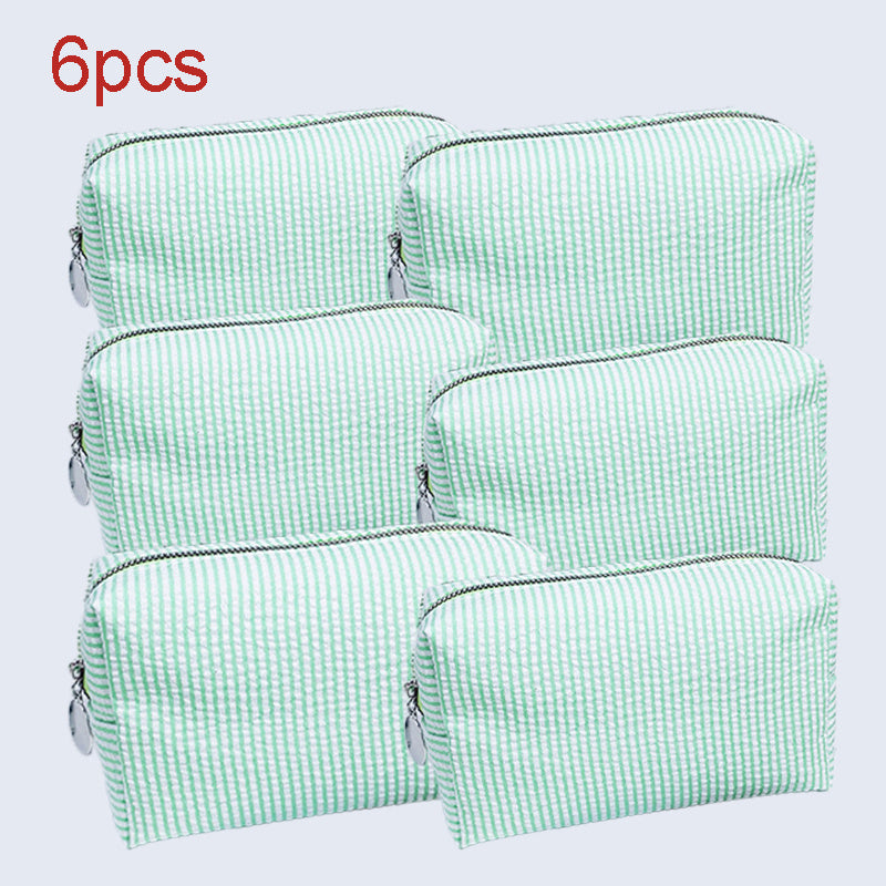 6/10/15-Pack Minimalist Embroidered Canvas Cosmetic Bag Set – Striped Travel Organizer Zipper Pouches for Wedding Favors & Gifts