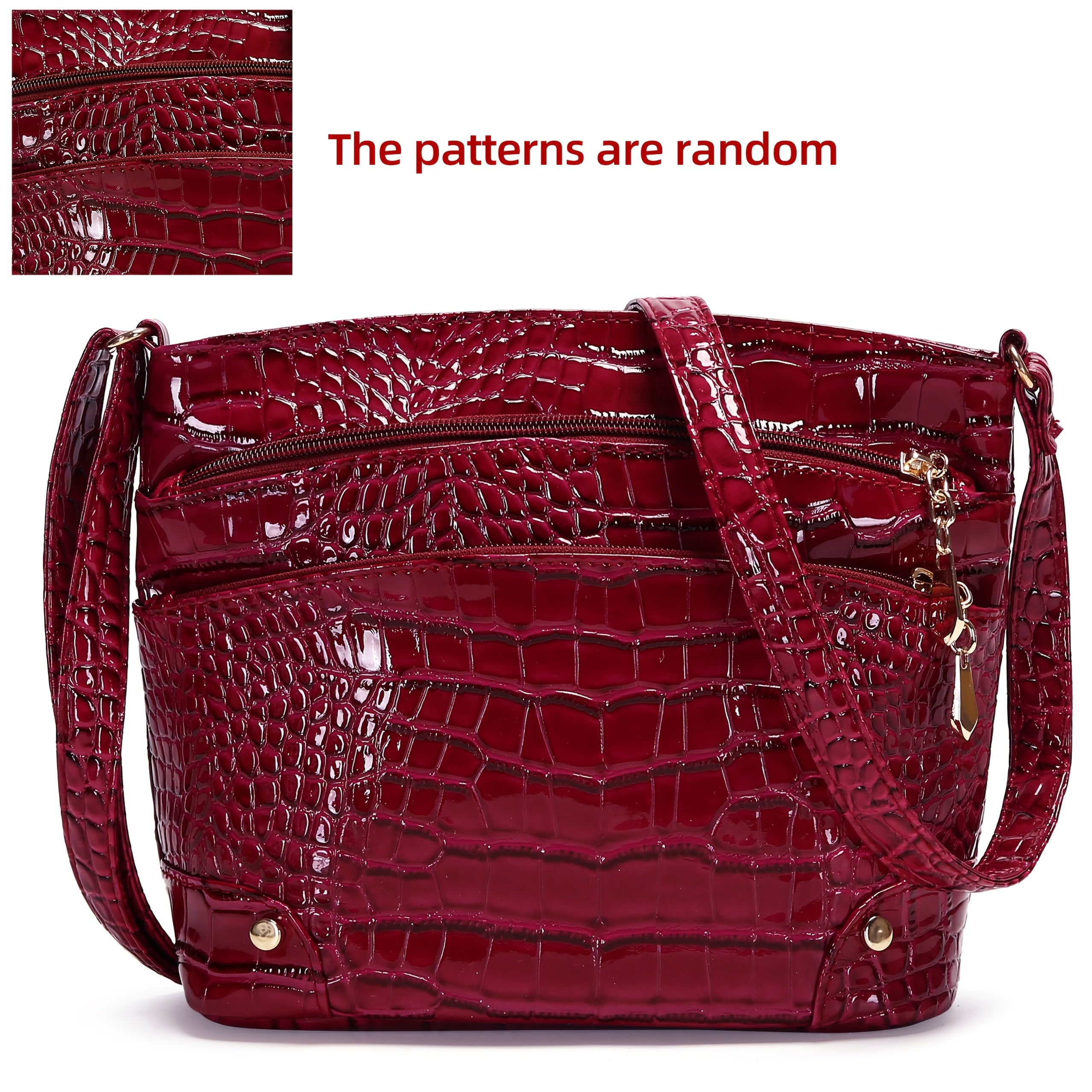 Crocodile Pattern PU Women's Shoulder & Crossbody Bag - Multi-Layer Large Capacity Bucket Bag