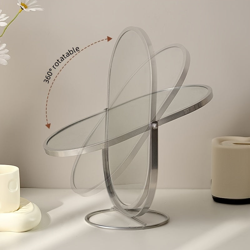 Elegant Iron-Framed 360° Rotating Makeup Mirror — HD Vanity Mirror for Bedroom & Dressing Table