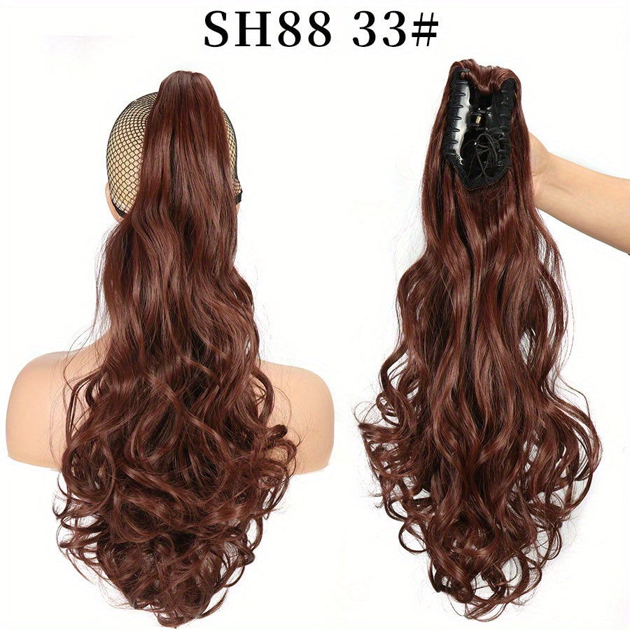 22-Inch (56 cm) Long Wavy Clip-In Ponytail Extension — Synthetic Claw Clip Hair Piece for Women