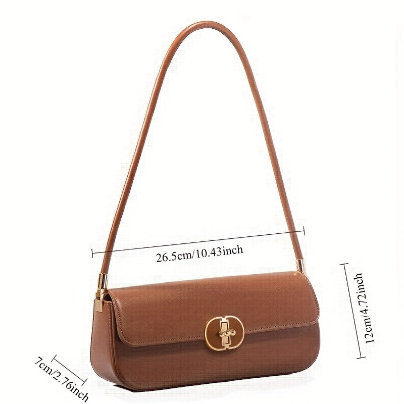 Women's French Baguette Shoulder Bag – PU Leather Baguette Purse with Gold Hardware, Compact Underarm Handbag (Burgundy / Dark Brown)