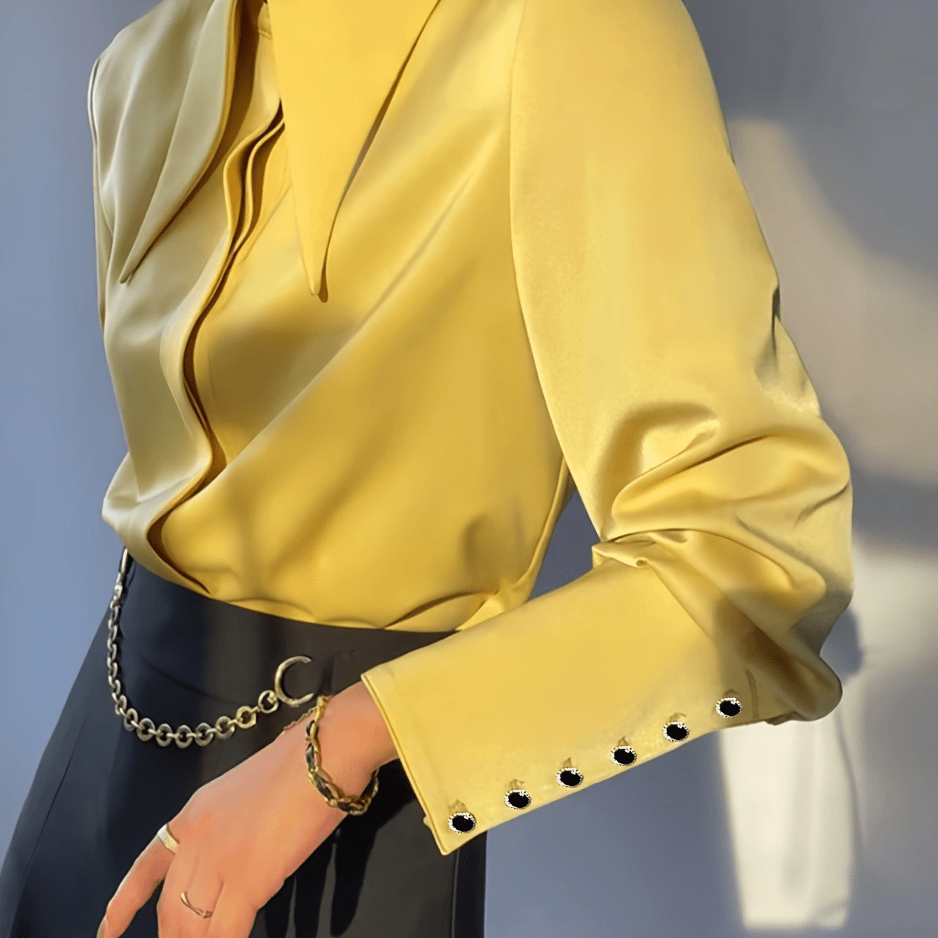 Women's Lapel Long Sleeve Casual Shirt - Button Front Solid Color Polyester Blouse