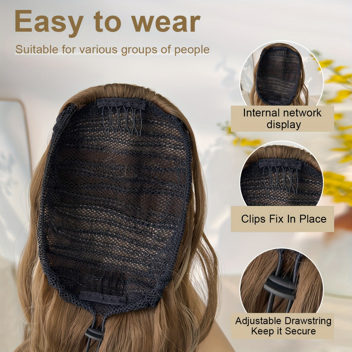 28-inch (71 cm) Deep Wave Drawstring Clip-On Ponytail Hair Extension, Heat-Resistant Synthetic, Multi-Color