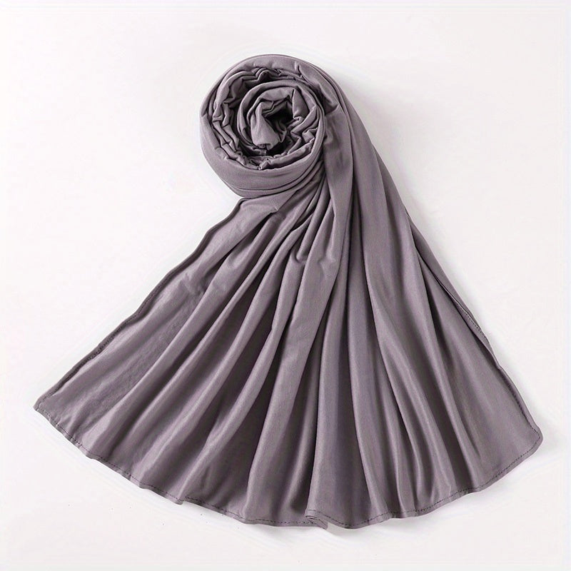 Long Jersey Hijab - Lightweight Breathable Solid Scarf, Windproof Elegant Shawl for Women