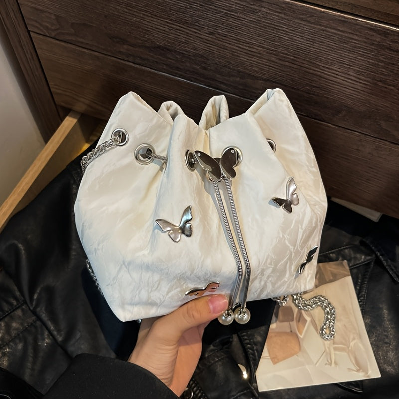 Trendy Women's Bowknot Convertible Tote Bucket Bag – PU Leather Chain Crossbody